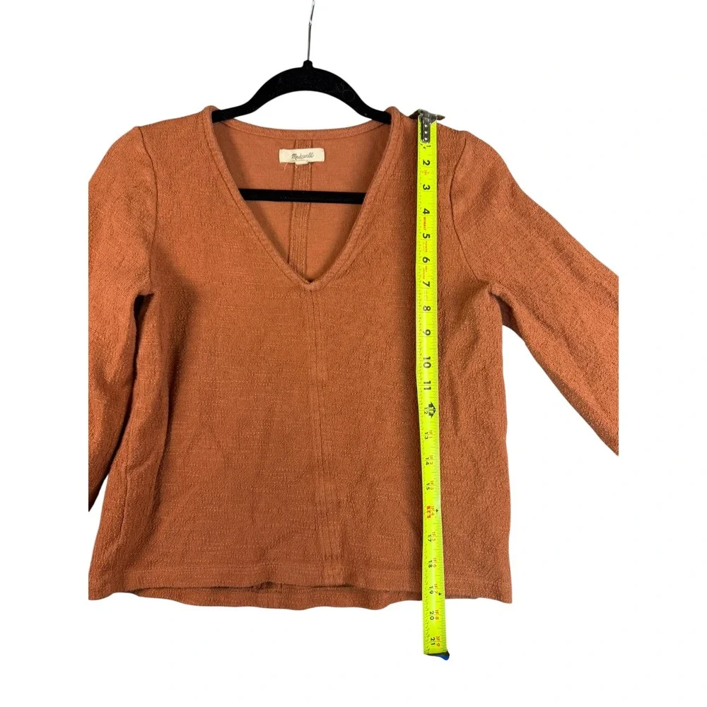Madewell Womens Rust Orange Textured Slub Cotton V-Neck Puff Sleeve Top Small